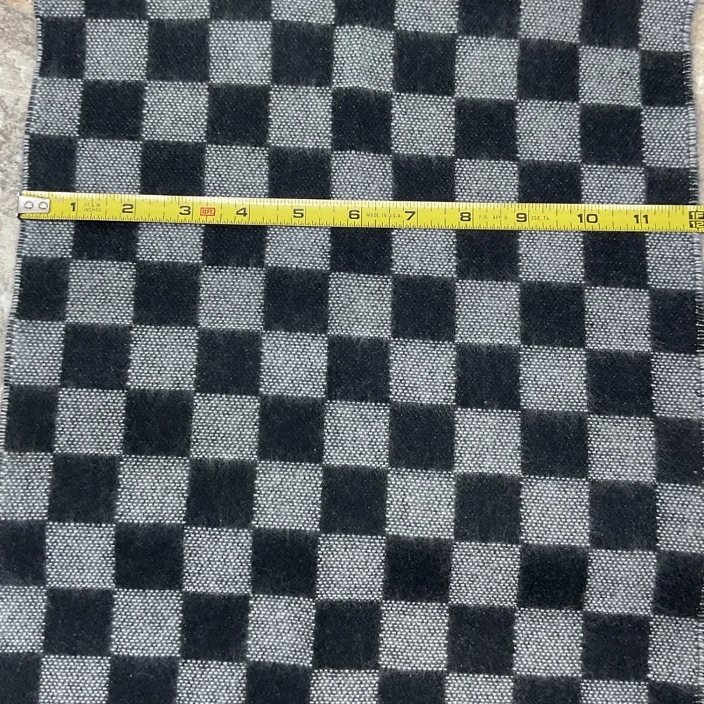D&Y Softer Than Cashmere Black Grey Checkered Scarf Fringed Acrylic Knit Unisex